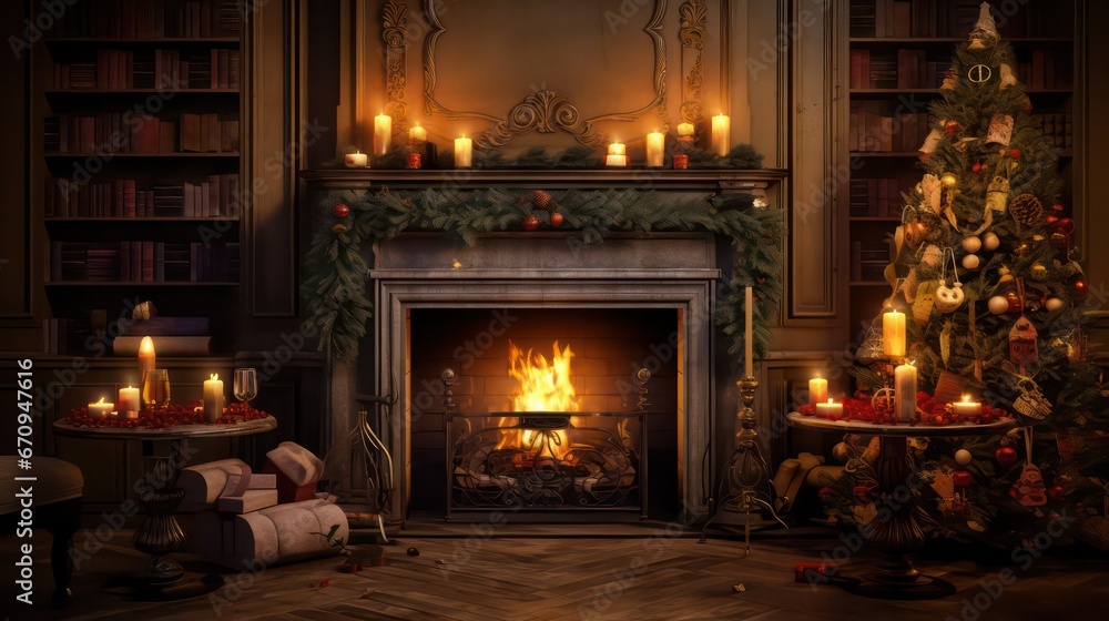 Raise a festive toast by the retro fireplace at the party celebration. Raise a festive toast by the retro fireplace at the party celebration.