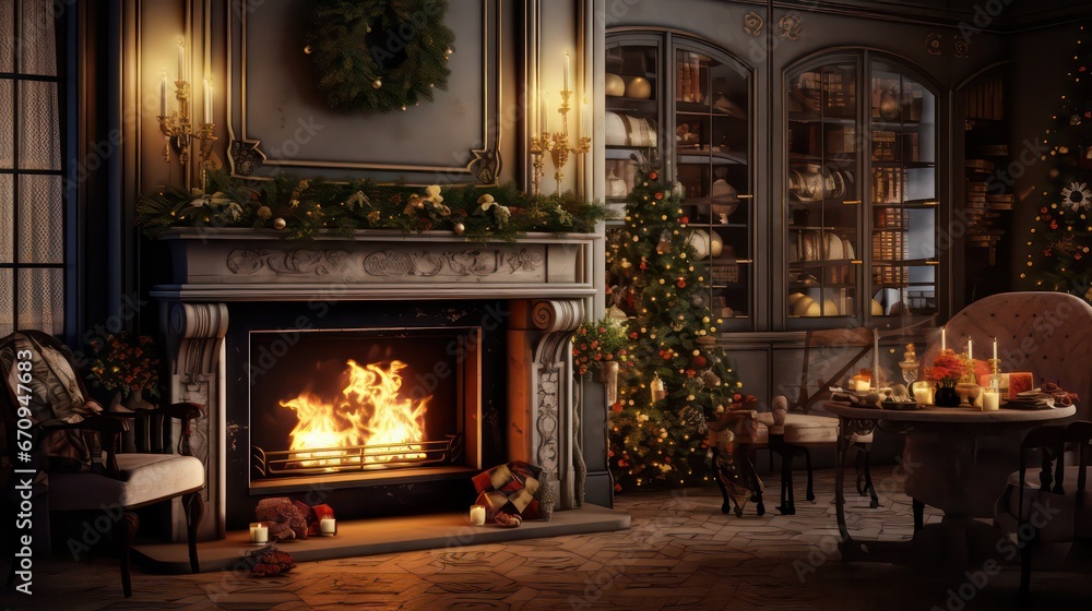 Raise a festive toast by the retro fireplace at the party celebration. Raise a festive toast by the retro fireplace at the party celebration.
