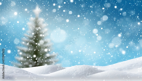 christmas tree with snow/snowfall over snowdrif  © Dezin