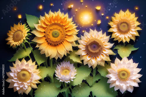 A Summer concept. A Captivating Papercut sunflowers. Sunflower Symphony. Papercut illustration. Generative AI