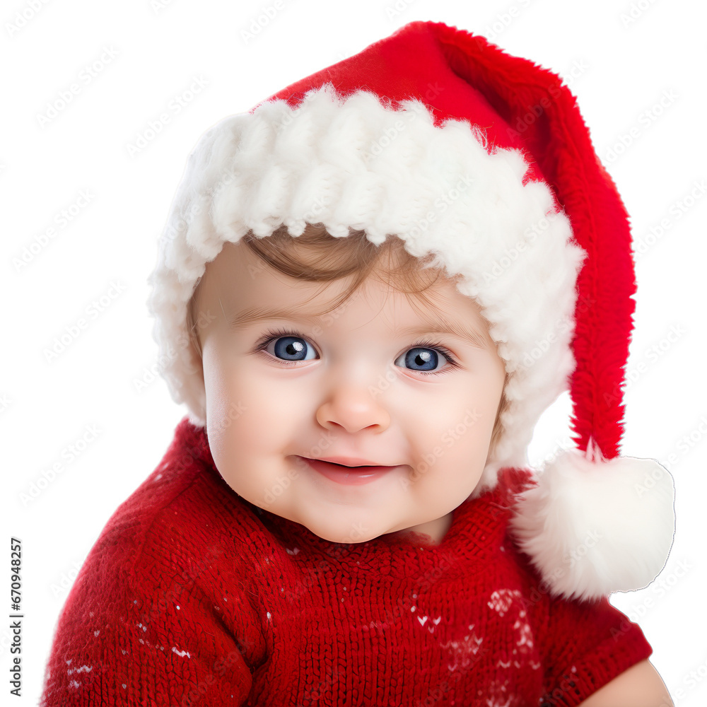 Cute Santa baby with beautiful blue eyes isolated on transparent background. Cute Santa baby with beautiful blue eyes isolated on transparent background.