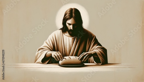 Jesus Breaking breadJesus Christ with bread during Last Supper.