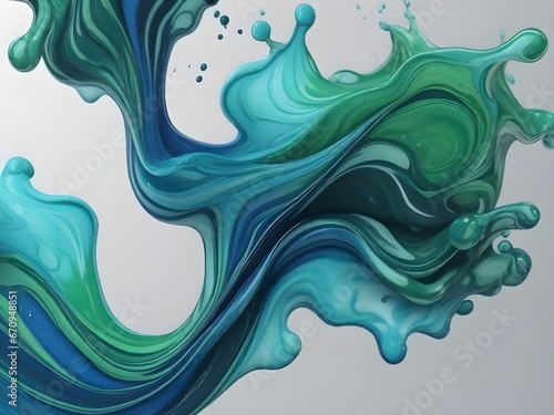 green  blue and white liquid ink churning together   realistic texture in 8k quality. Digital art 3D illustration. Metalic colours.