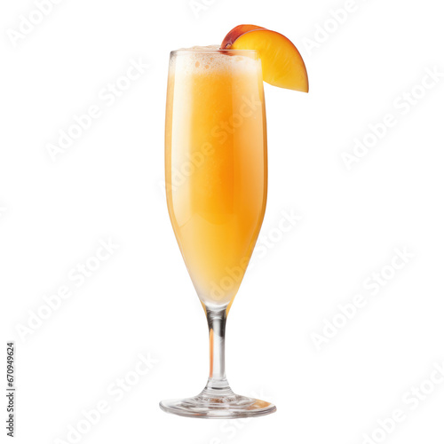 Bellini cocktail with peach isolated on white background. Bar menu AI