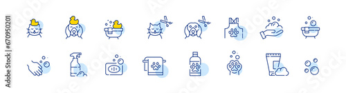 Pet spa, bath and grooming services. Taking care of dogs and cats. Pixel perfect, editable stroke icon