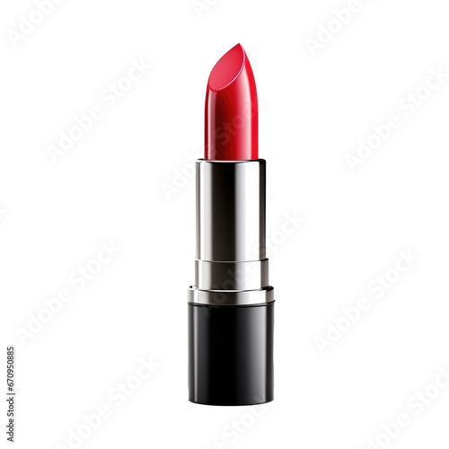 Opened red lipstick on white background. Element for design in makeup and beauty advertising. AI