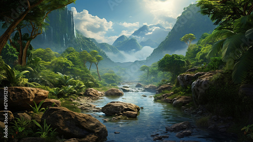 Fototapeta Naklejka Na Ścianę i Meble -  mountain landscape in the jungle with a waterfall