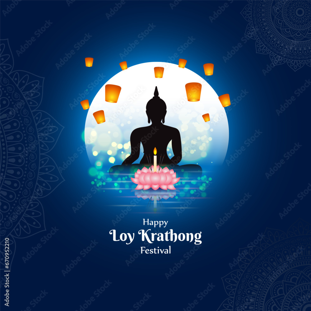 Vector illustration of Happy Loy Krathong social media feed template