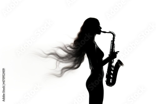 saxophone on a white background in the hands of a woman