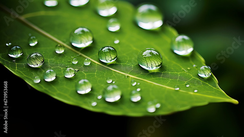 close up of raindrops resting on the surface of a leaf