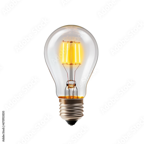 Glowing yellow light bulb. Tungsten light bulb isolated on background. AI