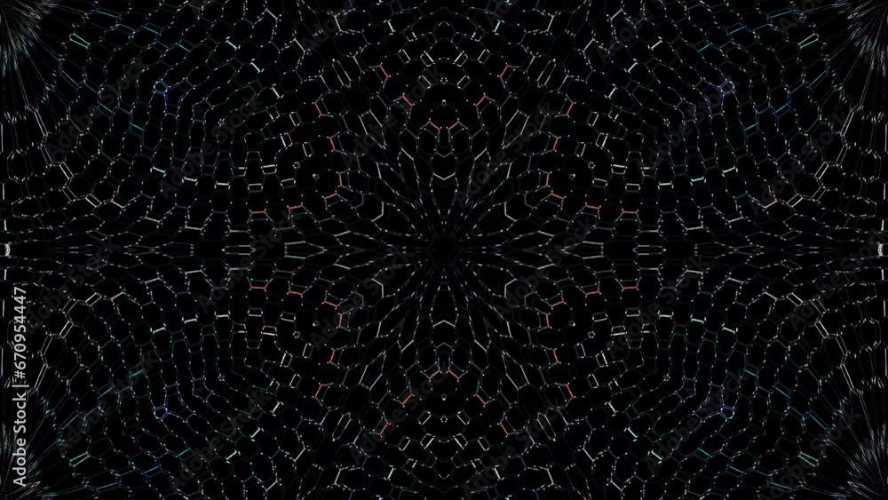Abstract 3D animation. Curved lines on a black background form a kaleidoscope of color blue lights, seamless circles Abstract 3D animation. Curved lines on a black background form a kaleidoscope of color blue lights, seamless circles