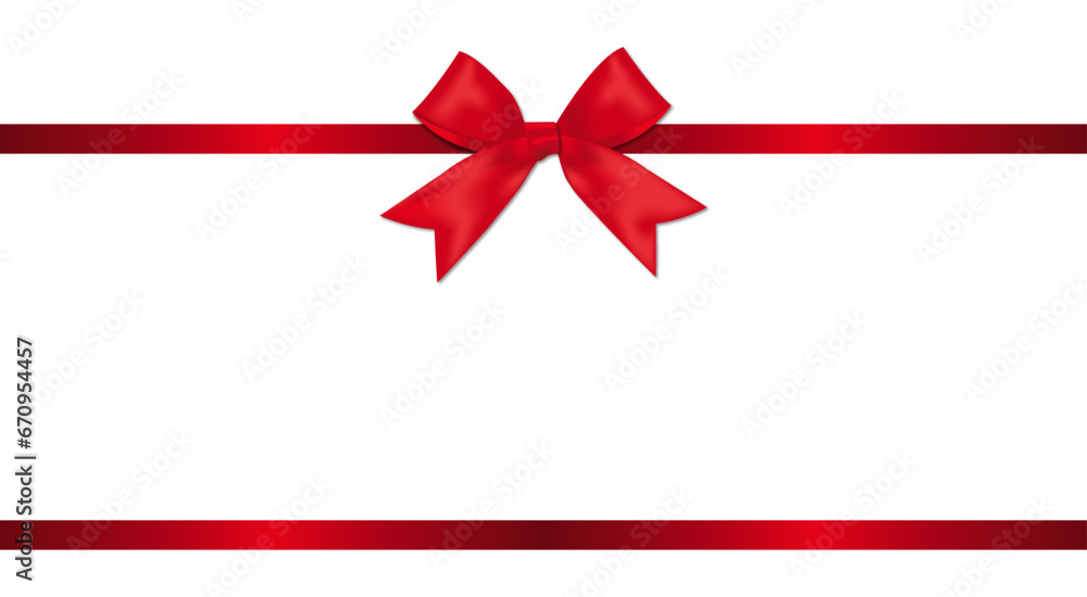 Red ribbon bow with shiny satin. Realistic wedding invitation card gift box illustration with shadow. Red ribbon bow with shiny satin. Realistic wedding invitation card gift box illustration with shadow.