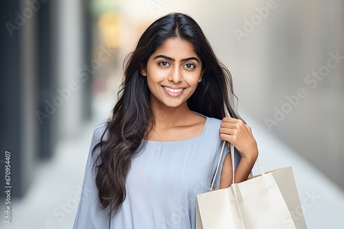 joyful indian woman shopping for summer gift