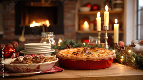 Christmas pie, holiday recipe and home baking, meal for cosy winter English country dinner in the cottage, homemade food and british cuisine