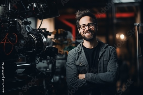 Portrait of adult smiling caucasian film maker