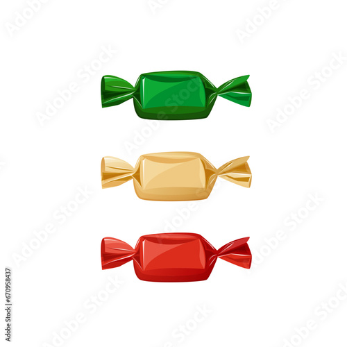 Christmas sweet chocolate candy in the shiny foil wrapper