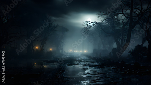 dark forest in the fog