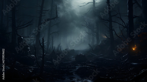 Scary forest in the dark