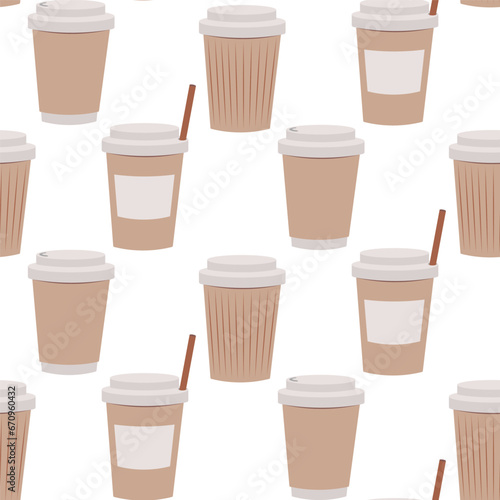 Seamless pattern with coffee cup paper container take away. coffee shop wrapping paper