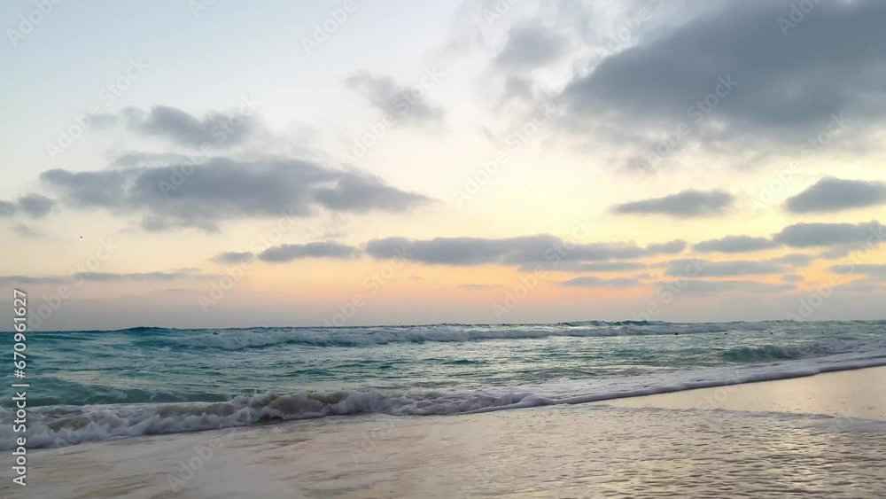 slow motion of sunrise with sea waves slow motion of sunrise with sea waves