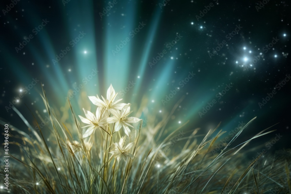Fototapeta premium Star of Bethlehem Flower shining on a background of night sky
