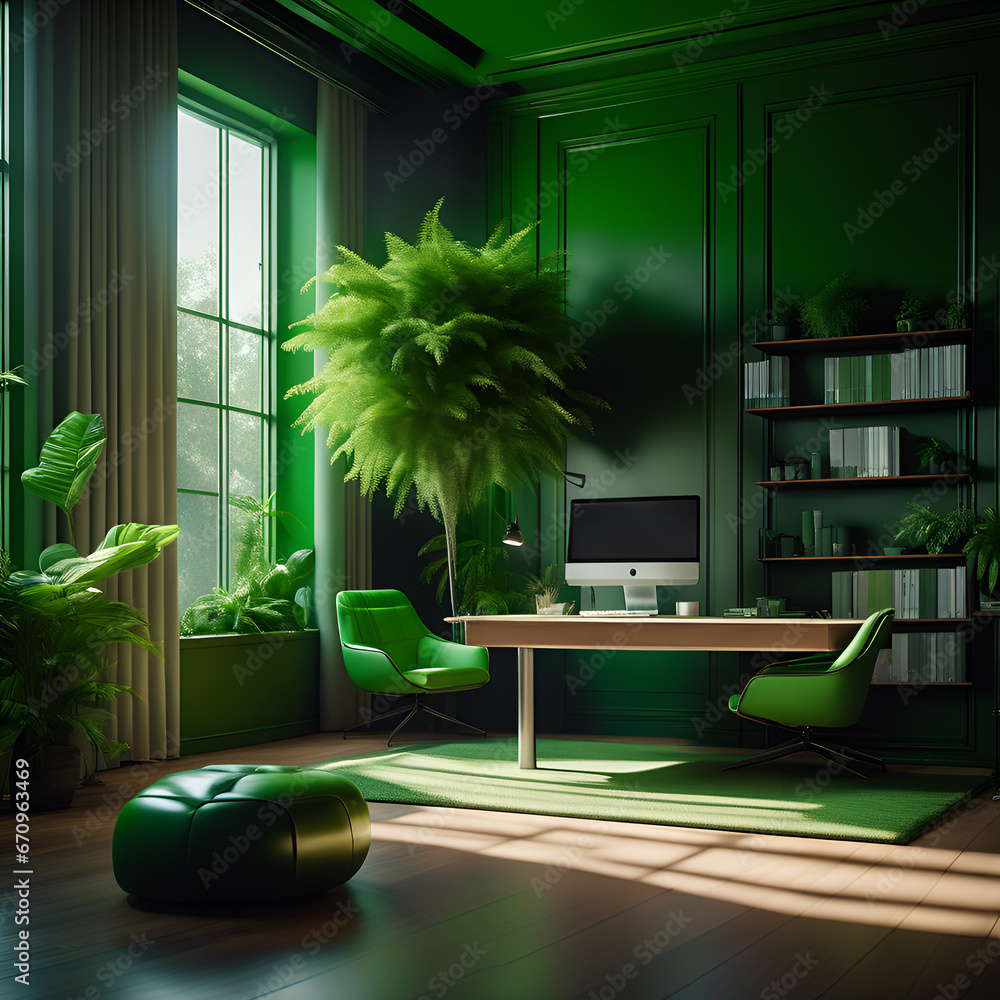 Fototapeta premium Green plants in a room for rest and relaxation in a large office.