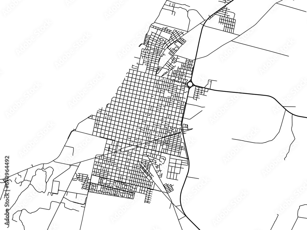 Vector road map of the city of  Goya in Argentina with black roads on a white background.
