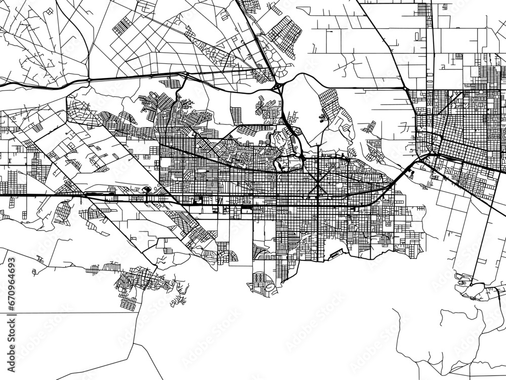 Fototapeta premium Vector road map of the city of Neuquen in Argentina with black roads on a white background.