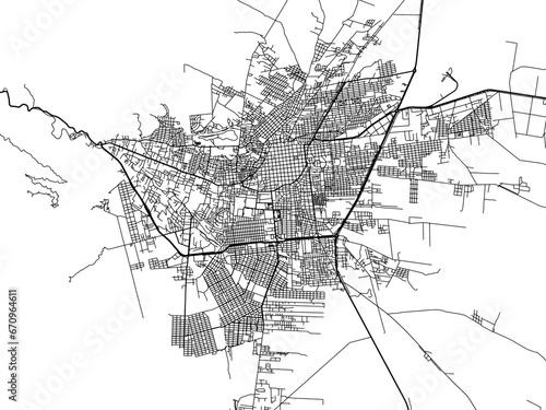 Vector road map of the city of  La Rioja in Argentina with black roads on a white background.