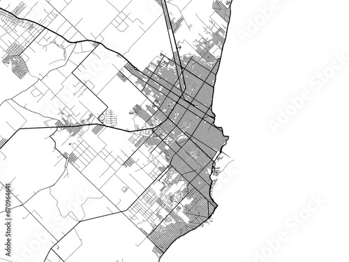 Vector road map of the city of Mar del Plata in Argentina with black roads on a white background.