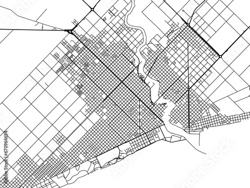 Vector road map of the city of  Necochea in Argentina with black roads on a white background.