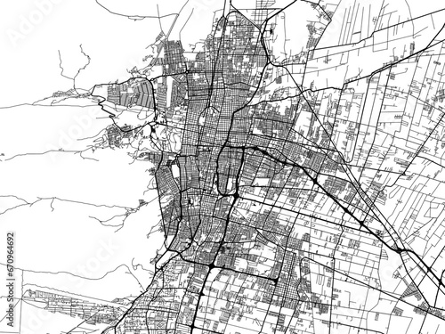 Vector road map of the city of  Mendoza in Argentina with black roads on a white background.