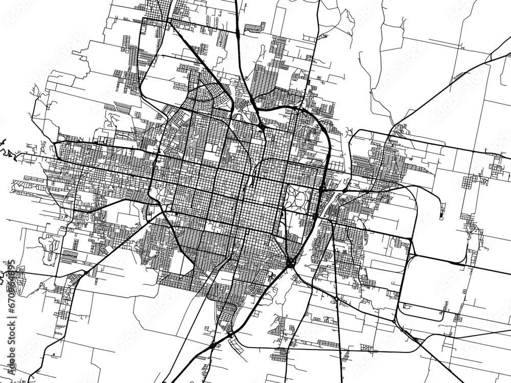 Naklejka premium Vector road map of the city of San Miguel de Tucuman in Argentina with black roads on a white background.