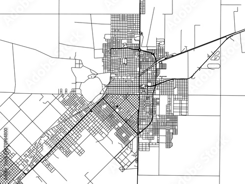 Vector road map of the city of Santa Rosa in Argentina with black roads on a white background.