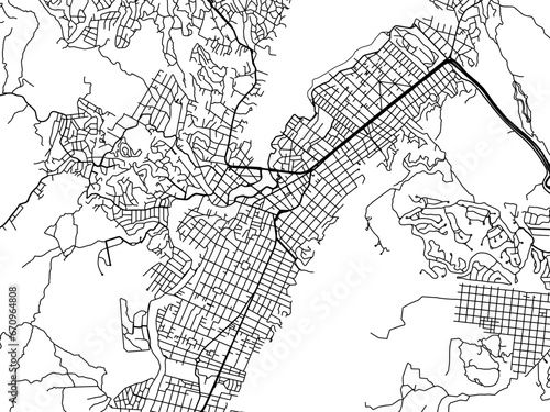 Vector road map of the city of  Villa Carlos Paz in Argentina with black roads on a white background. photo