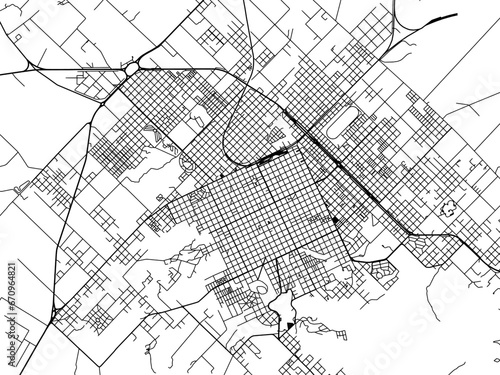 Vector road map of the city of  Tandil in Argentina with black roads on a white background.