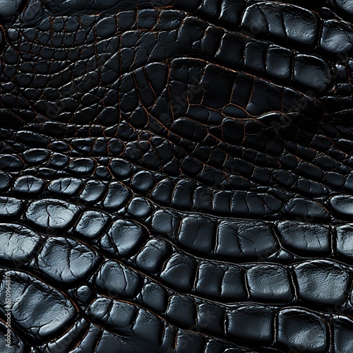 texture of black crocodile leather with seamless pattern. Genuine animal skin background photo