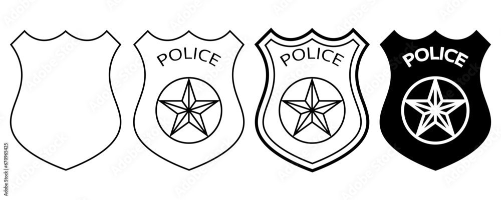 Black white police badge set isolated on white background - obrazy, fototapety, plakaty 