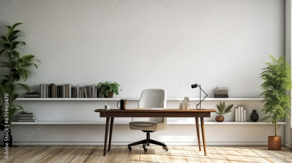 Obraz premium Cozy office interior with modern work desk.