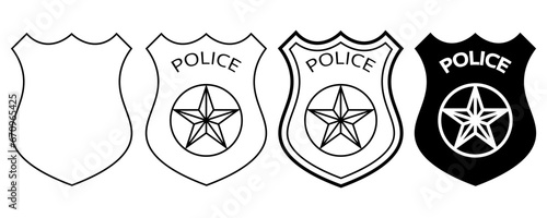 Black white police badge set isolated on white background photo