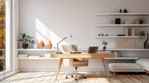 Cozy office interior with modern work desk. © visoot