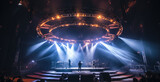 A stage type live venue, Lighting, Stage rigging equipment and PA systems.