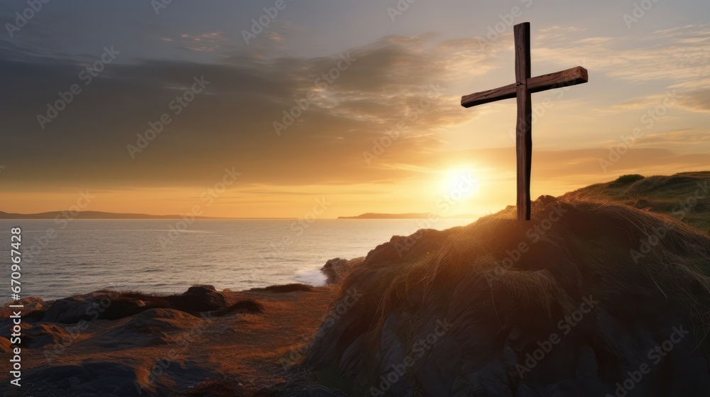 Cross with Sunset Background