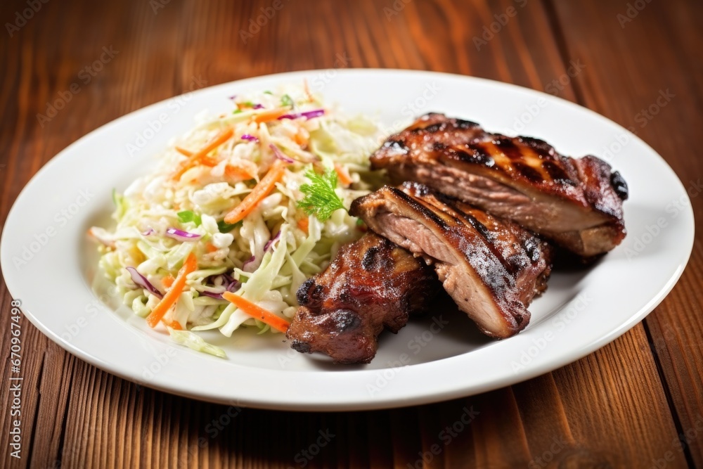 glazed pork ribs with a side of homemade coleslaw