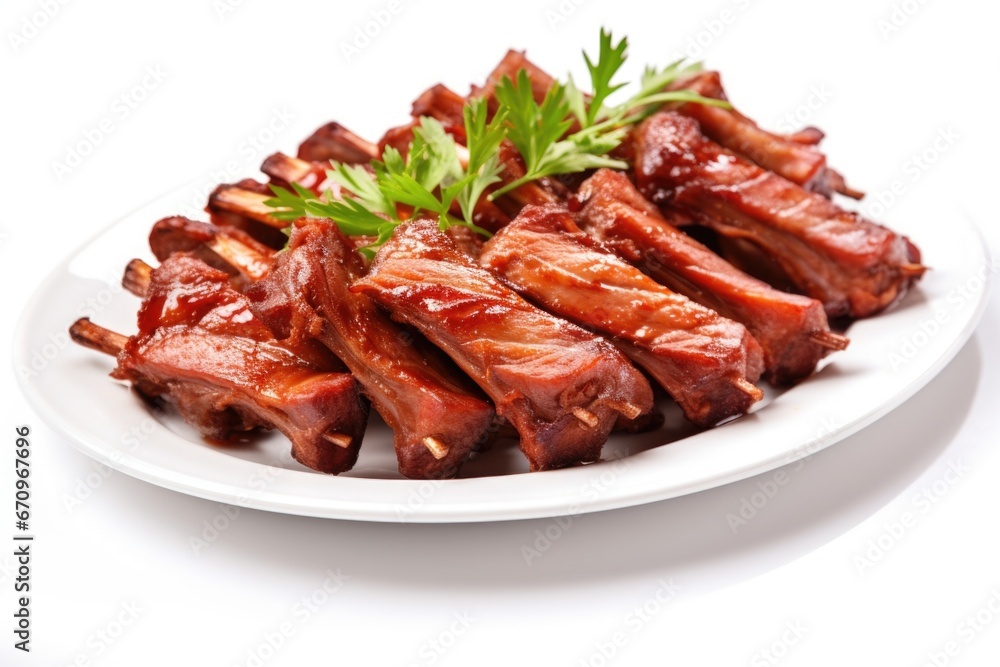 glazed pork ribs on a clean white plate glazed pork ribs on a clean white plate