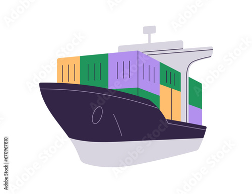 Cargo ship loaded with goods in containers. Marine shipment, sea freight conc...