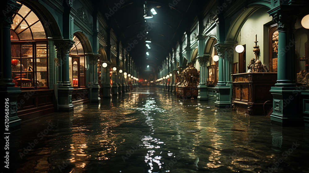Flood water in museum.