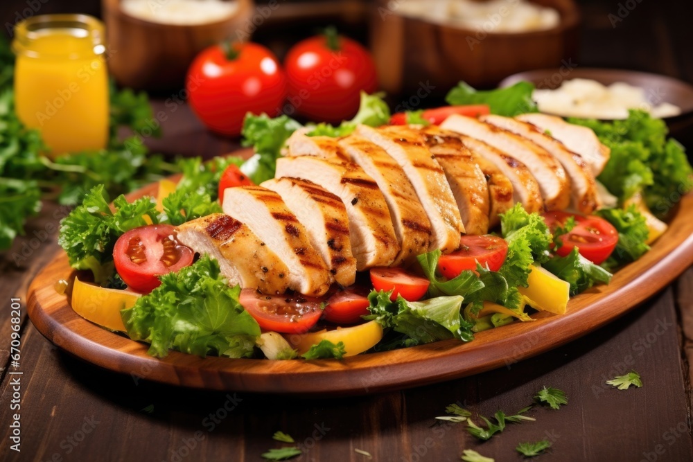 grilled chicken salad garnished with parsley grilled chicken salad garnished with parsley