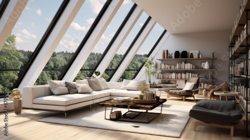 Beautiful sophisticated attic space with large window. © visoot